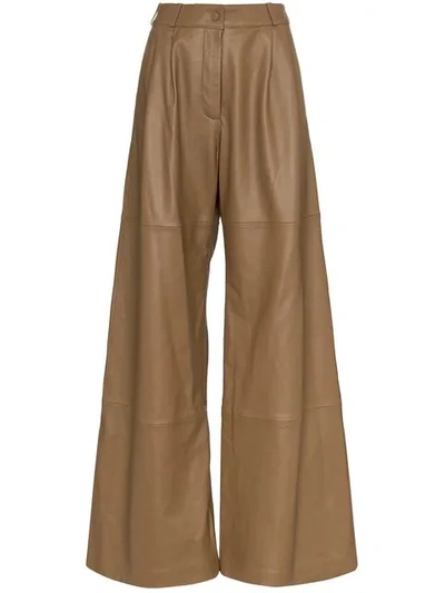 Zimmermann Unbridled Leather Wide Leg Trouser In Brown
