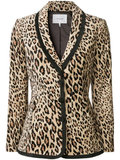 Frame Fitted Button-front Leopard-print Velvet Jacket In Neutrals