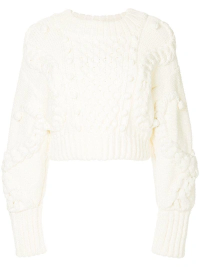 Oscar De La Renta Cropped Cable-knit Wool-blend Sweater In White