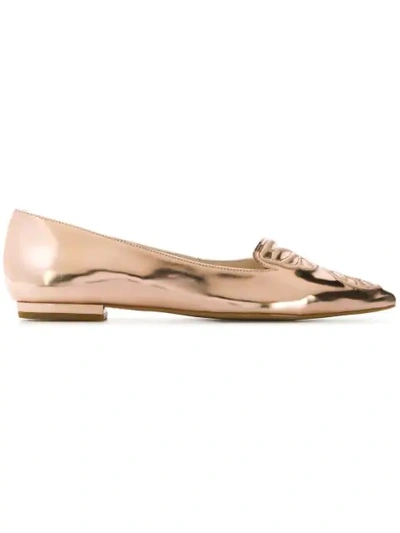 Sophia Webster Bibi Butterfly Embroidered Metallic Leather Pointed-toe Flats In Bronze