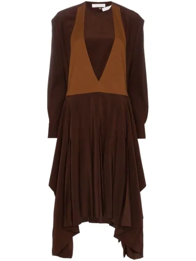 Chloé Flou Shirt Asymmetric Midi In Brown