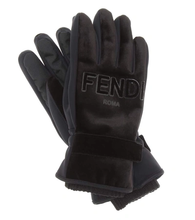Fendi Appliquéd Stretch-jersey Ski Gloves In Black