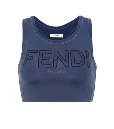 Fendi 品牌标志高科技面料运动文胸 In Blue
