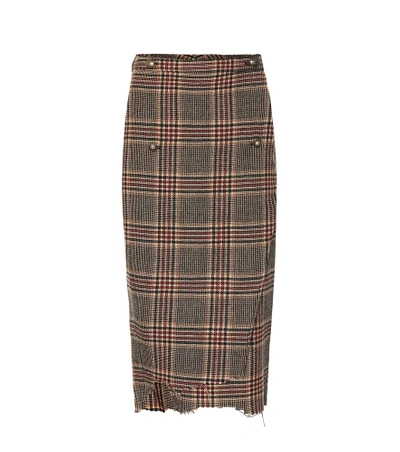 Vetements Check & Plaid Wool Handkerchief Wrap Pencil Skirt In Brown