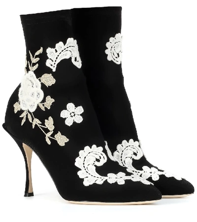 Dolce & Gabbana Embroidered-knit Sock Ankle Booties In Black