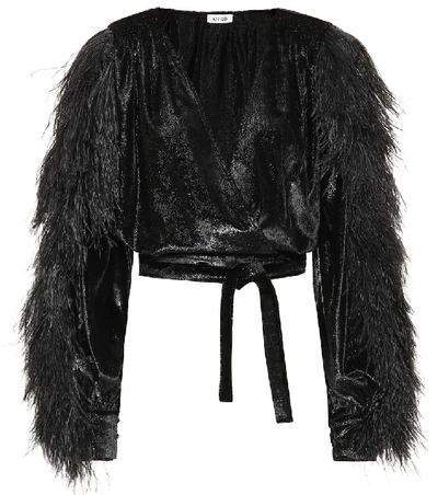 Attico Velvet And Feather Crop-top In Black