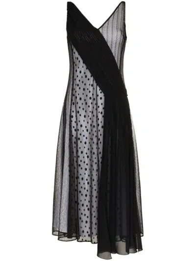 Adeam Art Deco Lace And Polka Dot Slip Dress In Black