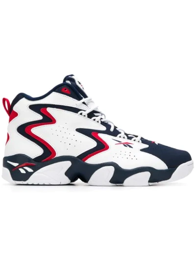 Reebok Moblus White/blue Red Leather And Suede Sneakers