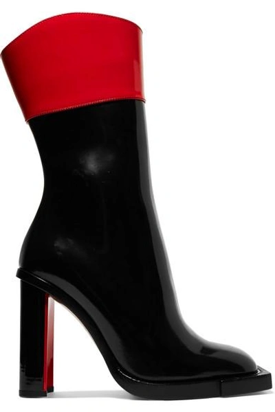 Alexander Mcqueen Black And Red Hybrid 105 Leather Boots In Black/lust Red