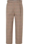 MONSE CROPPED PLEATED CHECKED WOOL-BLEND TAPERED PANTS