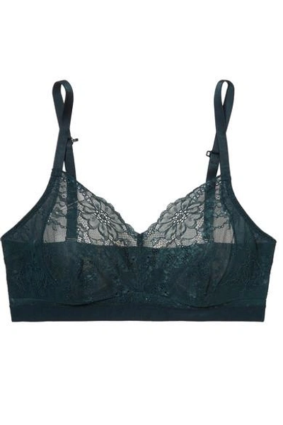 Spanx Spotlight Stretch-tulle And Lace Soft-cup Bralette In Malachite