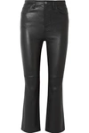 CURRENT ELLIOTT THE KICK CROPPED LEATHER FLARED PANTS