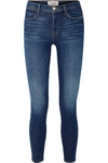 Frame Le High Distressed Skinny Jeans In Dark Denim