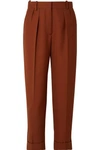 VICTORIA BECKHAM CROPPED PLEATED GRAIN DE POUDRE WOOL TAPERED PANTS