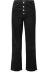 AMIRI FRAYED LUREX-TRIMMED HIGH-RISE STRAIGHT-LEG JEANS