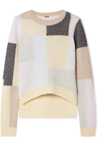 Adam Lippes Color-block Brushed Cashmere And Silk-blend Sweater In Beige