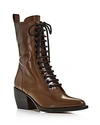 Chloé Women's Rylee Pointed Toe Leather Mid-heel Boots In Cacao Brown
