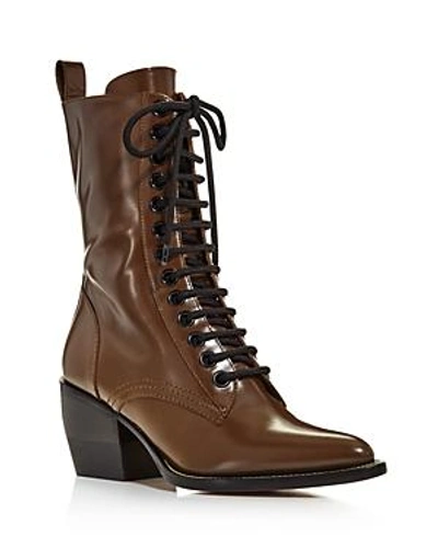 Chloé Women's Rylee Pointed Toe Leather Mid-heel Boots In Brown