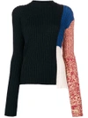 Calvin Klein 205w39nyc Mock-neck Long-sleeve Patchwork Ribbed Wool Sweater In Black