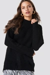 GLAMOROUS OVERLAP BACK SLIT KNITTED JUMPER - BLACK