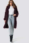 NA-KD Faux Fur Long Jacket Burgundy