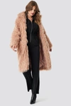 NA-KD Faux Fur Long Jacket Pink