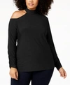 LOVE SCARLETT PLUS SIZE COLD-SHOULDER MOCK TURTLENECK