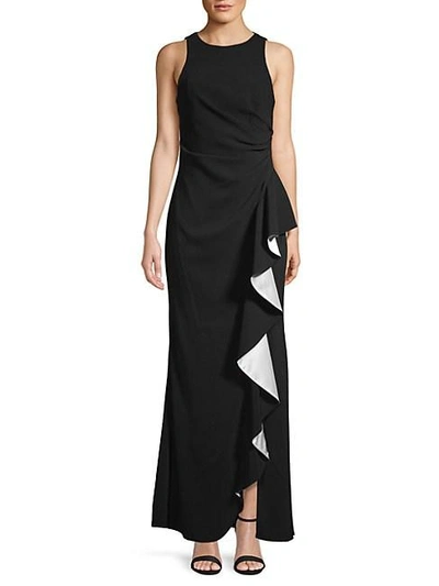 Carmen Marc Valvo Infusion Women's Ruffle Front Gown In Black White