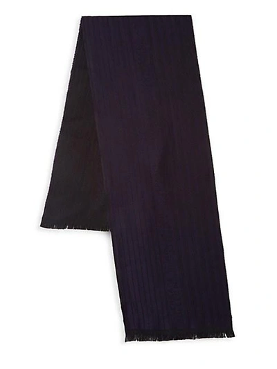 Versace Wool Stripe Scarf In Black Blue