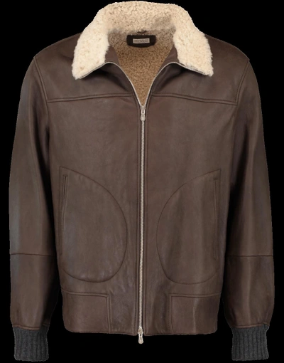 Brunello Cucinelli Dark Brown Leather Jacket In Dk-brwn