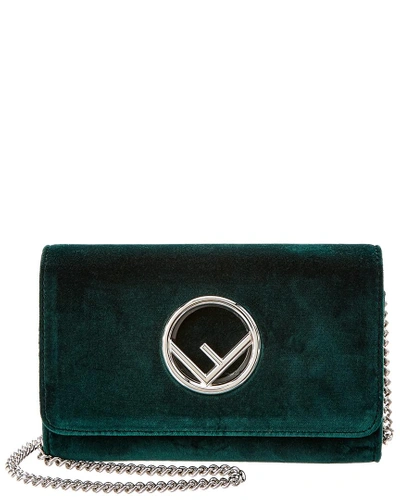 Fendi Mini F Logo Velvet Wallet On Chain In Green