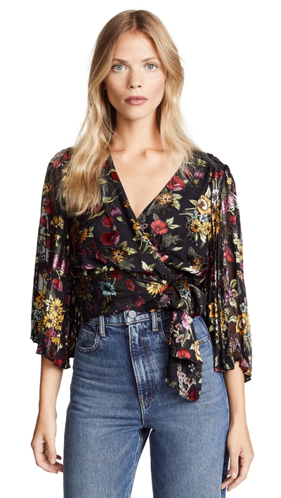 Alice And Olivia Bray Floral-print Chiffon Wrap Top In Western Floral Black