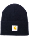 Carhartt Blue Logo Patch Beanie In Blue