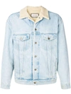 Gucci Paramount Print Denim Jacket In Blue