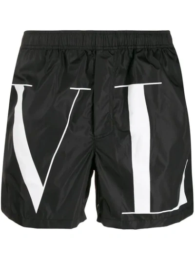 Valentino Relaxed-fit Logo-print Swim Shorts In Black