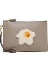 ANYA HINDMARCH Shearling-trimmed leather pouch,GB 3633577412010834