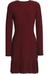 3.1 Phillip Lim Woman Pleated Stretch Ribbed-knit Mini Dress Burgundy In Burgundy