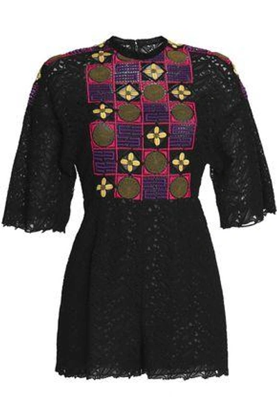 Valentino Woman Embroidered Guipure Lace Playsuit Black