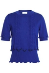 3.1 PHILLIP LIM / フィリップ リム 3.1 PHILLIP LIM WOMAN RUFFLE-TRIMMED POINTELLE-KNIT WOOL-BLEND SWEATER BRIGHT BLUE,3074457345619371661