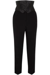 RONALD VAN DER KEMP RONALD VAN DER KEMP WOMAN SILK-PANELED CREPE TAPERED trousers BLACK,3074457345619132189