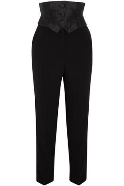 Ronald Van Der Kemp Woman Silk-paneled Crepe Tapered Trousers Black