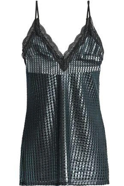 House Of Holland Woman Lace-trimmed Metallic Jacquard Camisole Petrol