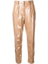 N°21 Nº21 HIGH-WAISTED SHINE EFFECT TROUSERS - NEUTRALS