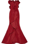 OSCAR DE LA RENTA WOMAN STRAPLESS RUFFLED SILK-FAILLE GOWN CLARET,US 13331180552195275