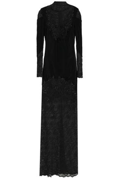 Zuhair Murad Woman Embellished Lace-paneled Cotton-blend Velvet Gown Black