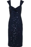 MILLY MILLY WOMAN KIM TWIST-FRONT CUTOUT SEQUINED TULLE DRESS NAVY,3074457345619334157