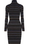 MILLY MILLY WOMAN METALLIC STRIPED RIBBED-KNIT MINI DRESS CHARCOAL,3074457345619362272