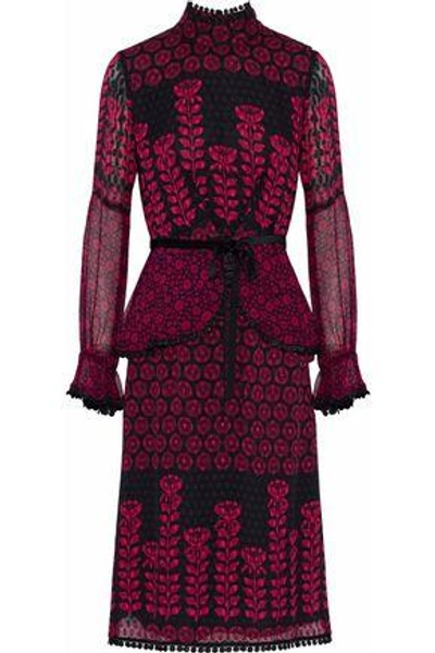 Anna Sui Woman Embroidered Lace-trimmed Printed Fil Coupé Silk Dress Black