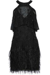 ELIE TAHARI ELIE TAHARI WOMAN TRISTANA COLD-SHOULDER EMBELLISHED SILK MINI DRESS BLACK,3074457345619250214