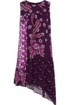 ANNA SUI ANNA SUI WOMAN ASYMMETRIC PANELED PRINTED SILK-CHIFFON MINI DRESS VIOLET,3074457345618901247